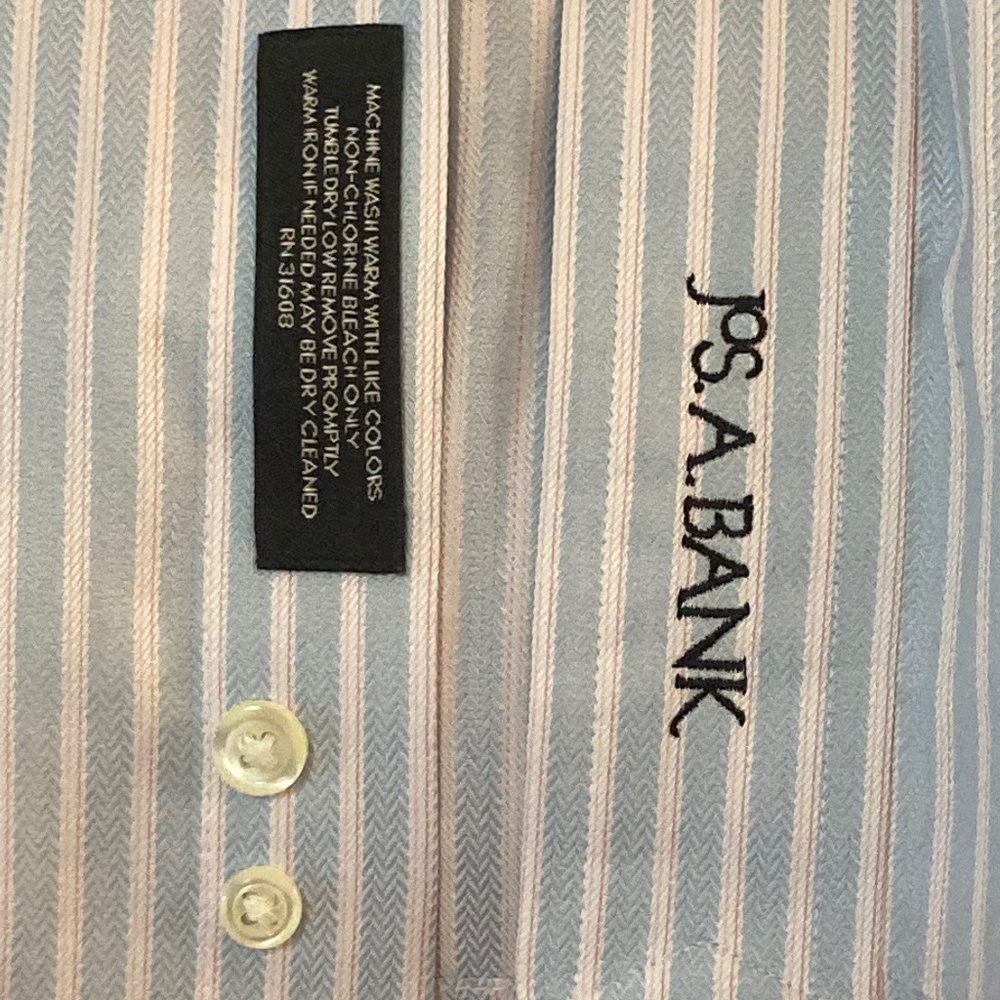 Jos. A. Bank Men's Blue & Pink Striped Dress Shirt Signature Collection 17 - 34 - Picture 6 of 8